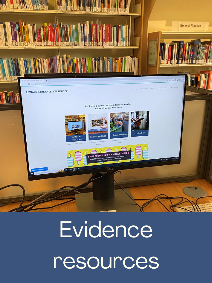 Picture of library computer. Click to access the Evidence Resources webpage.